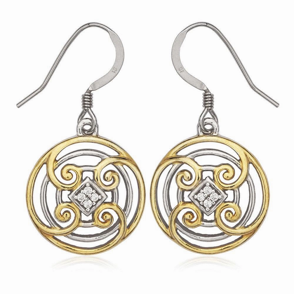 Sterling Silver Gold Circle with CZ Center Earrings