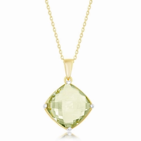 Sterling Silver Gold Plated 7.22cttw Green Amethyst Necklace