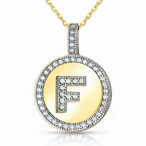 Sterling Silver Gold Plated Circle "F" Pendant with Chain