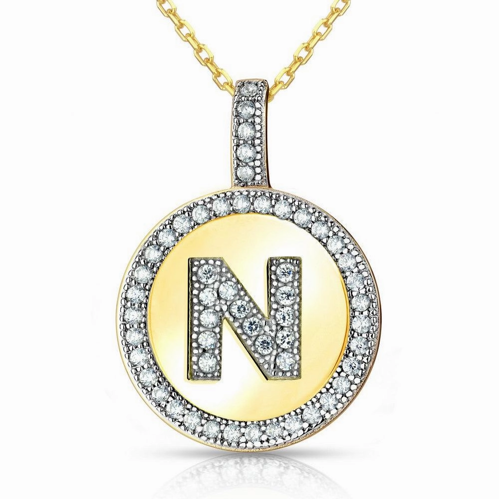 Sterling Silver Gold Plated Circle "N" Pendant with Chain