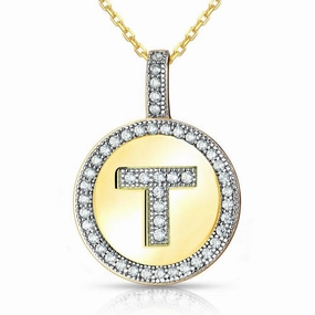 Sterling Silver Gold Plated Circle "T" Pendant with Chain