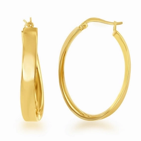 Sterling Silver Gold Plated Curved Oval Hoop Earrings