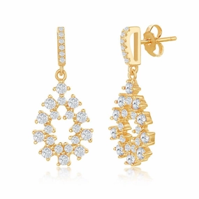 Sterling Silver Gold Plated Designed CZ Oval Earrings