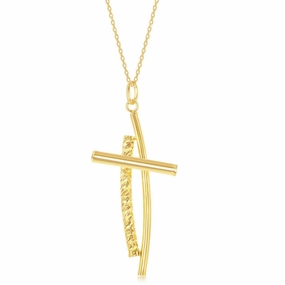 Sterling Silver Gold Plated Diamond Cut Double Cross Pendant