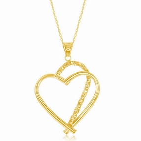 Sterling Silver Gold Plated Diamond-Cut Heart Pendant