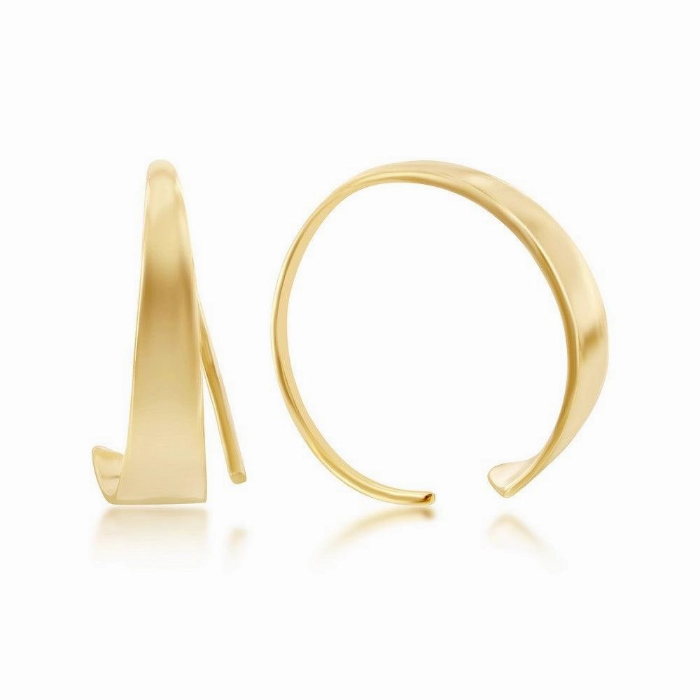 Sterling Silver Gold Plated Flat Bar Half Hoop Earrings