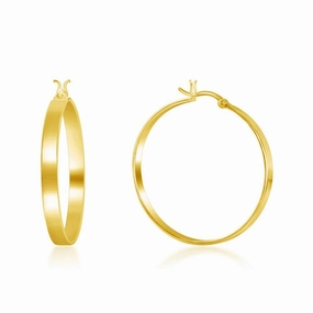 Sterling Silver Gold Plated Flat Hoop Earrings, 4 x 30 mm