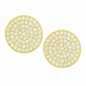Sterling Silver Gold Plated Flat Micro Pave Stud Earrings