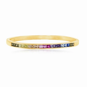 Sterling Silver Gold Plated Rainbow CZ Channel Set Bangle