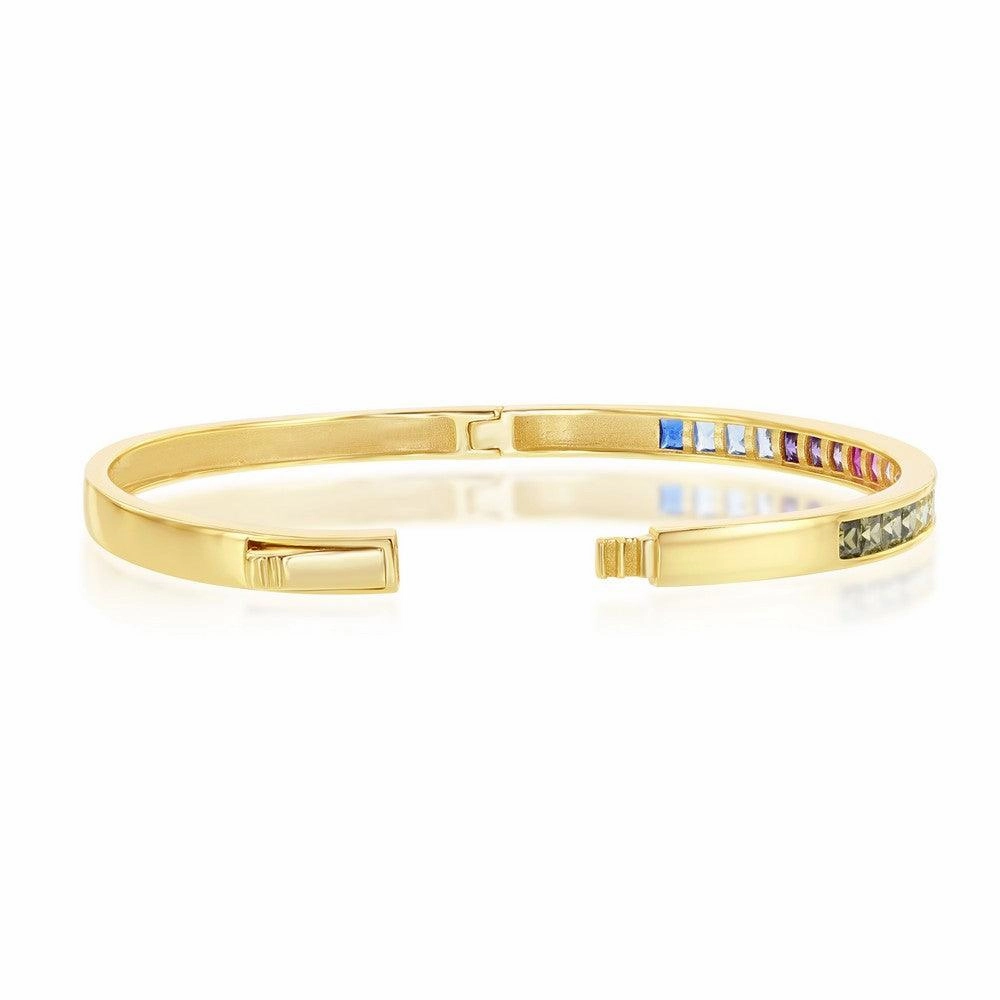 Sterling Silver Gold Plated Rainbow CZ Channel Set Bangle