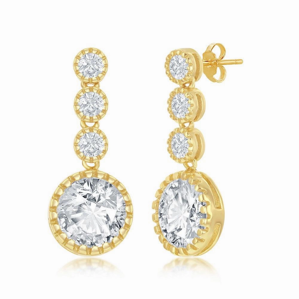 Sterling Silver Gold Plated Round CZ Dangling Earrings