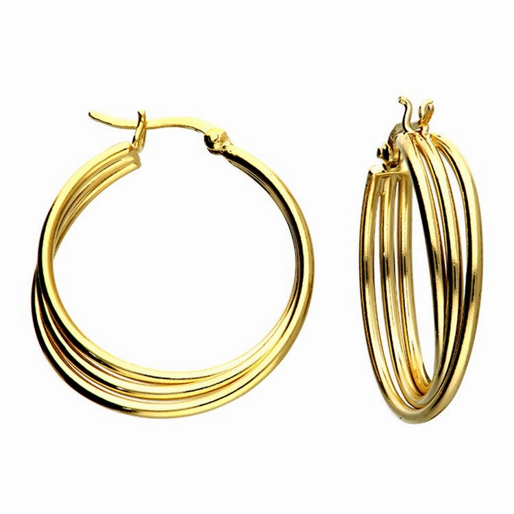 Sterling Silver Gold Plated Triple Twist Hoop Earrings (28mm)