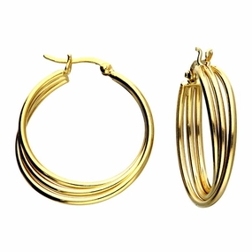 Sterling Silver Gold Plated Triple Twist Hoop Earrings (28mm)