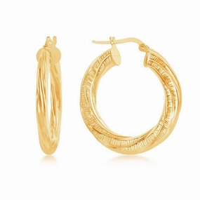 Sterling Silver Gold Plated Twisted Designed Hoop Earrings
