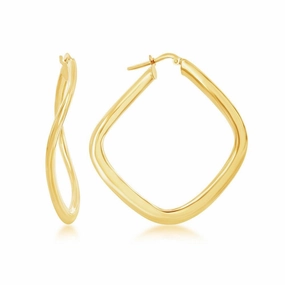 Sterling Silver Gold Plated Twisted Diamond-Shaped Earrings