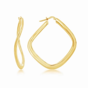 Sterling Silver Gold Plated Twisted Diamond-Shaped Earrings