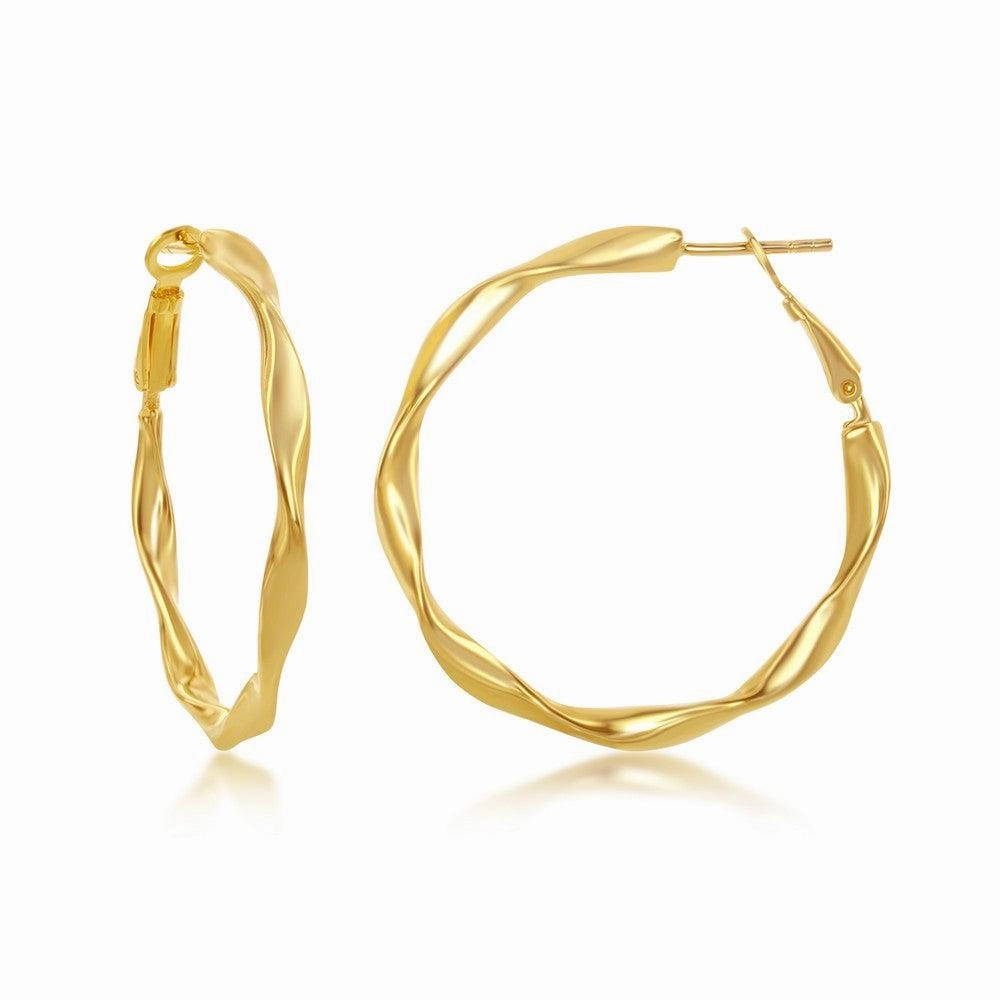 Sterling Silver Gold Plated Twisted Hoop Earrings