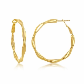 Sterling Silver Gold Plated Twisted Hoop Earrings