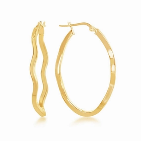 Sterling Silver Gold Plated Wavy Designed Oval Hoop Earrings