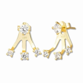 Sterling Silver Gold Round Triple CZ Back Earrings