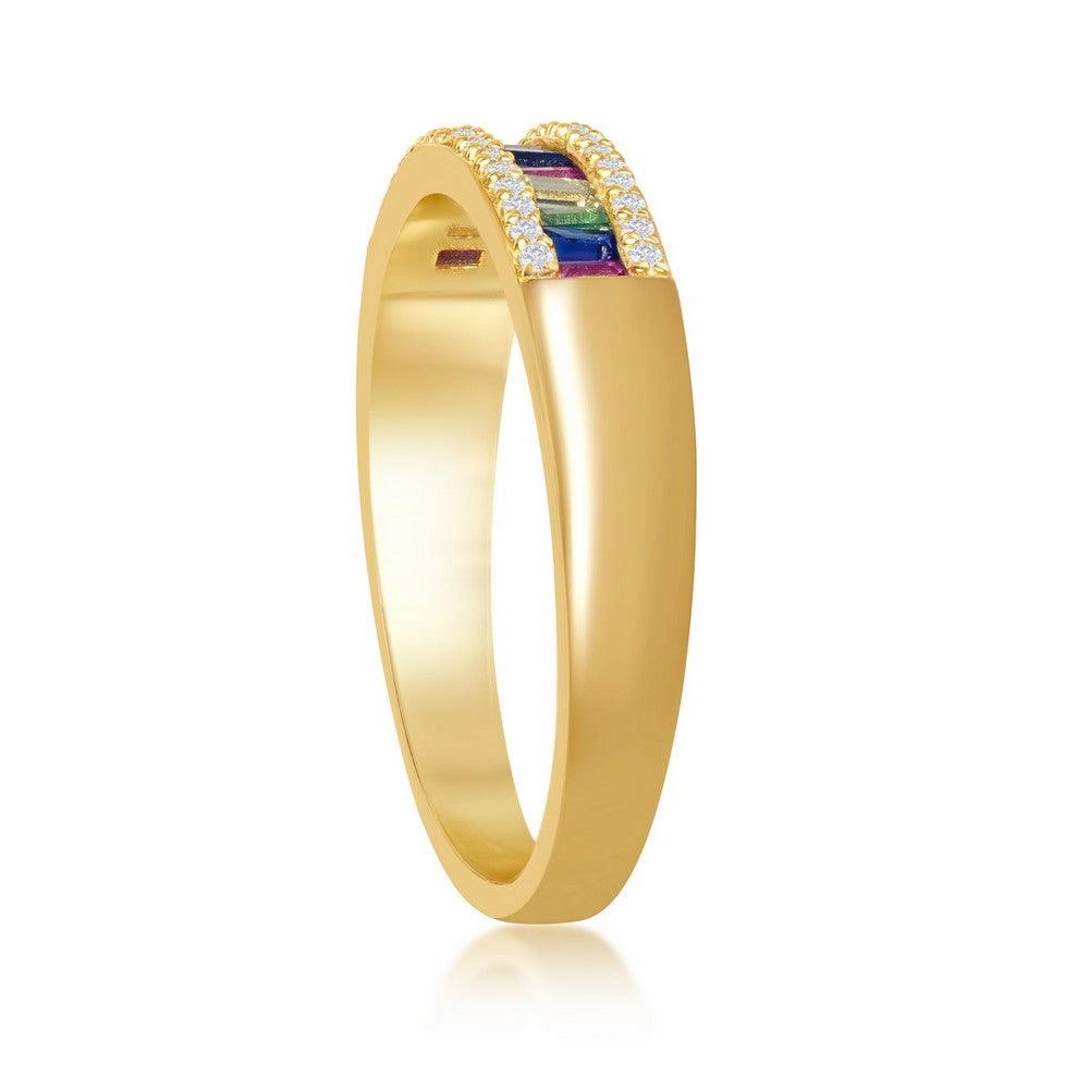 Sterling Silver GP Baguette Rainbow and White CZ Ring, Size 8
