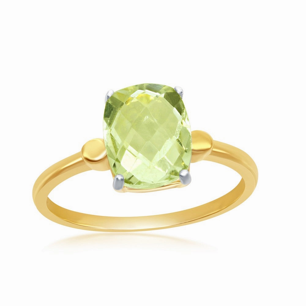 Sterling Silver GP Four-Prong Green Amethyst Ring - W-2014