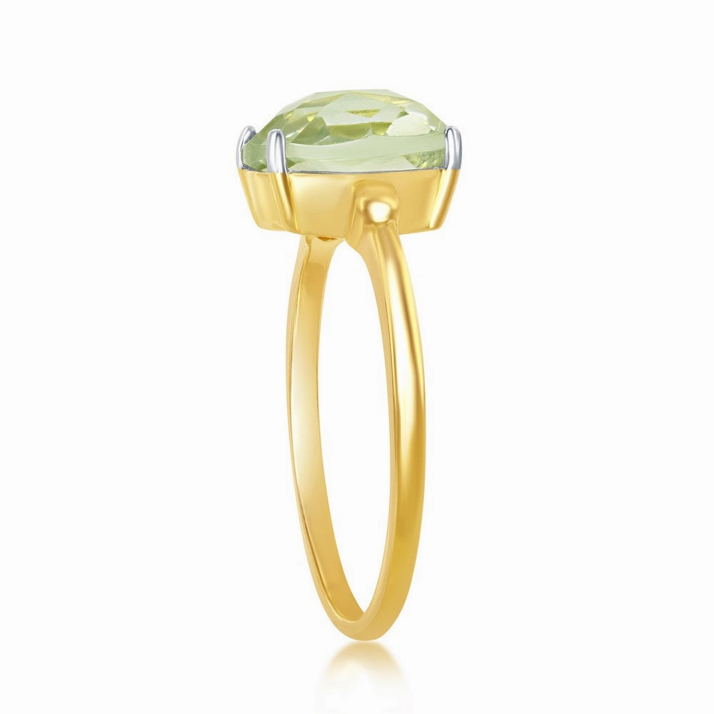 Sterling Silver GP Four-Prong Green Amethyst Ring - W-2014