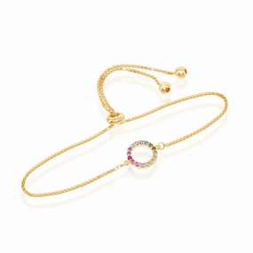 Sterling Silver GP Rainbow CZ Open Circle Bolo Bracelet