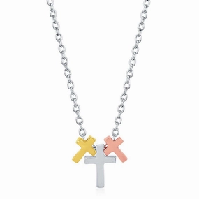 Sterling Silver GP; Rose GP; and Silver Triple Cross Necklace