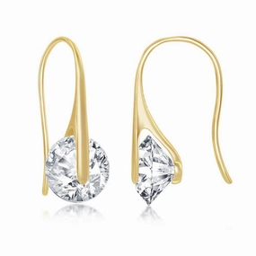Sterling Silver GP Spinning Round CZ French wire Earrings