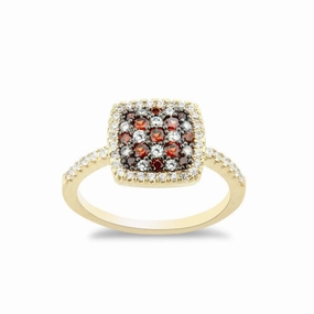 Sterling Silver GP Square Garnet CZ Micro Pave Ring, Size 8