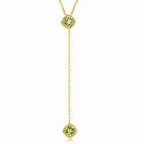 Sterling Silver GP Square Peridot with Long Hanging Chain Necklace