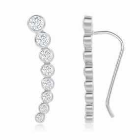 Sterling Silver Graduating CZ Ear Climber Earrings