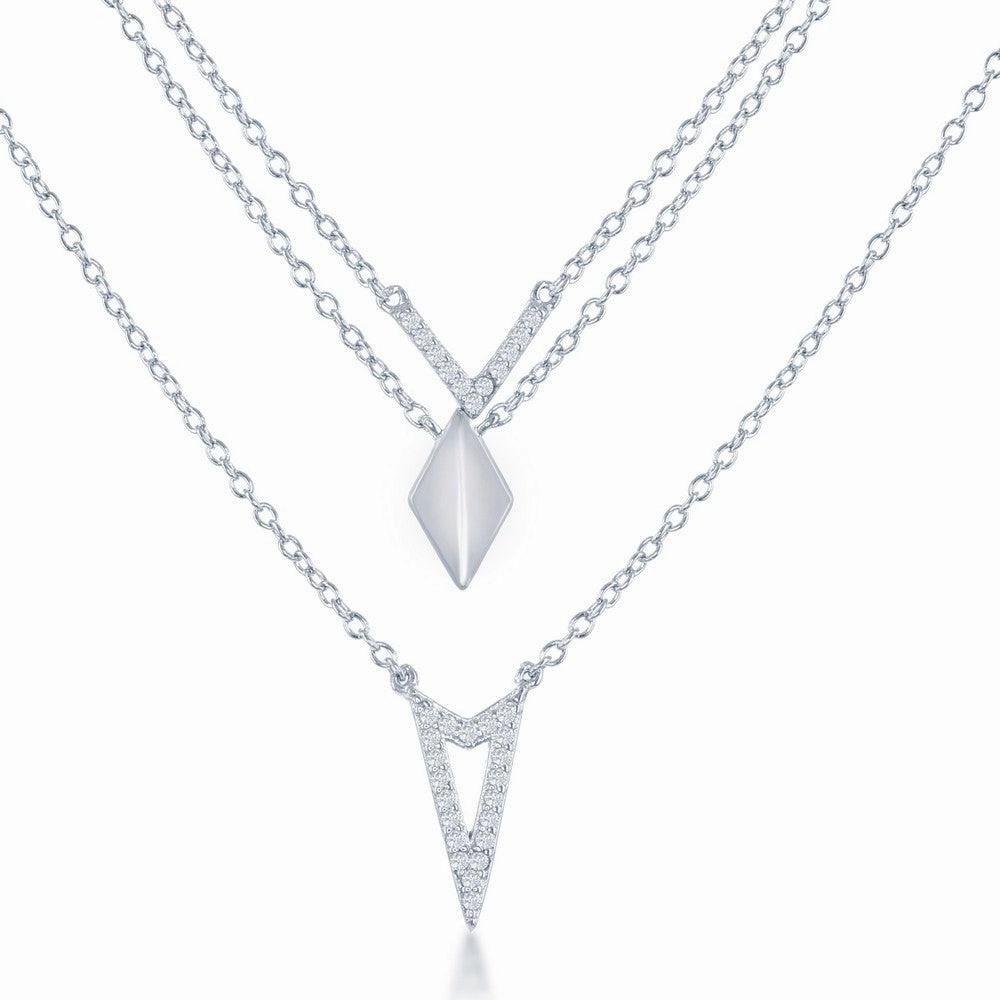 Sterling Silver Graduating Triple Chain with CZ Necklace