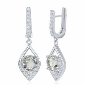 Sterling Silver Green Amethyst Marquise Earrings
