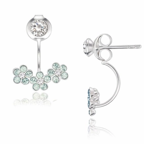 Sterling Silver Green Crystal Flower Back Earrings