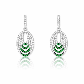 Sterling Silver Green CZ Micro Pave Oval Earrings