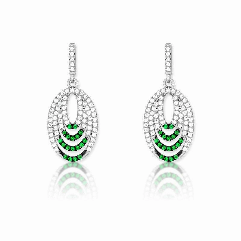 Sterling Silver Green CZ Micro Pave Oval Earrings