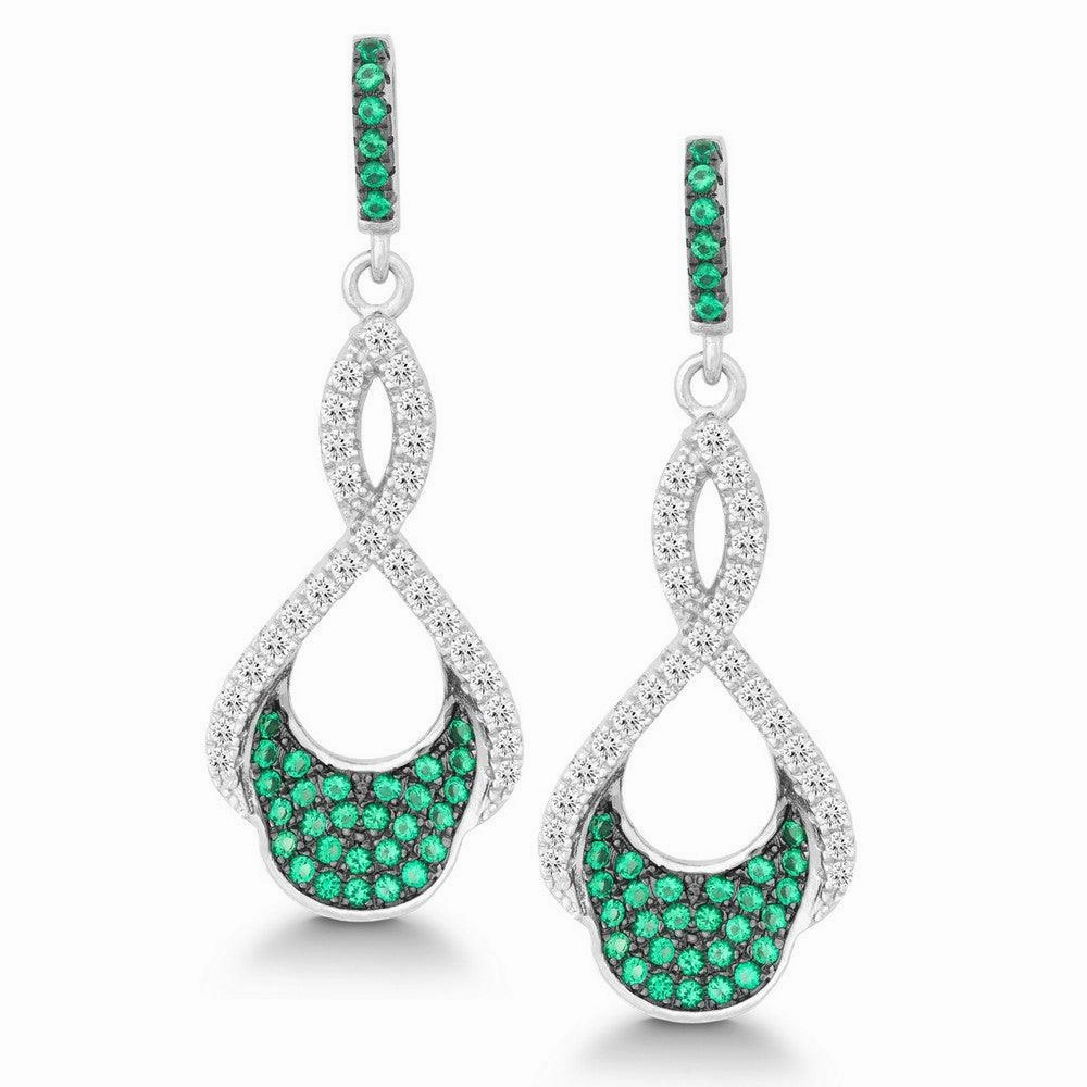 Sterling Silver Green CZ Micro Pave Twist Earrings