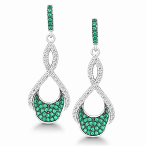 Sterling Silver Green CZ Micro Pave Twist Earrings