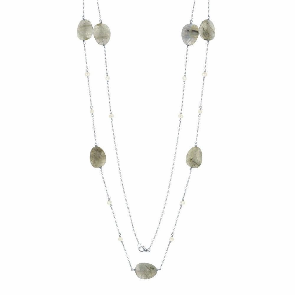 Sterling Silver Green Labradorite with Tiny Round FWP Necklace