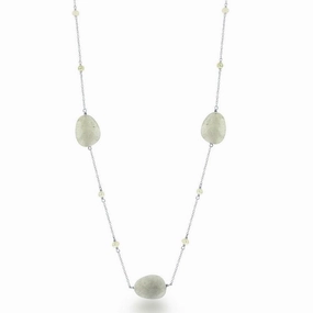 Sterling Silver Green Labradorite with Tiny Round FWP Necklace