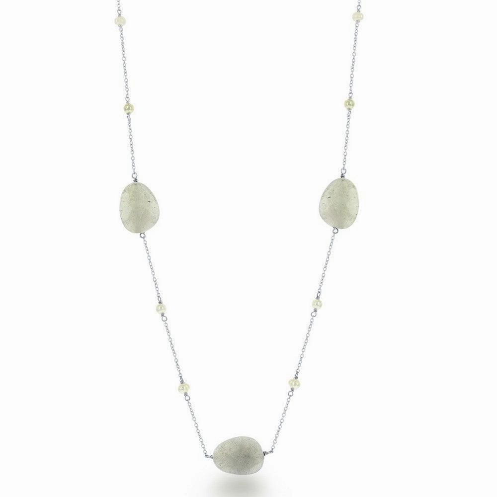 Sterling Silver Green Labradorite with Tiny Round FWP Necklace