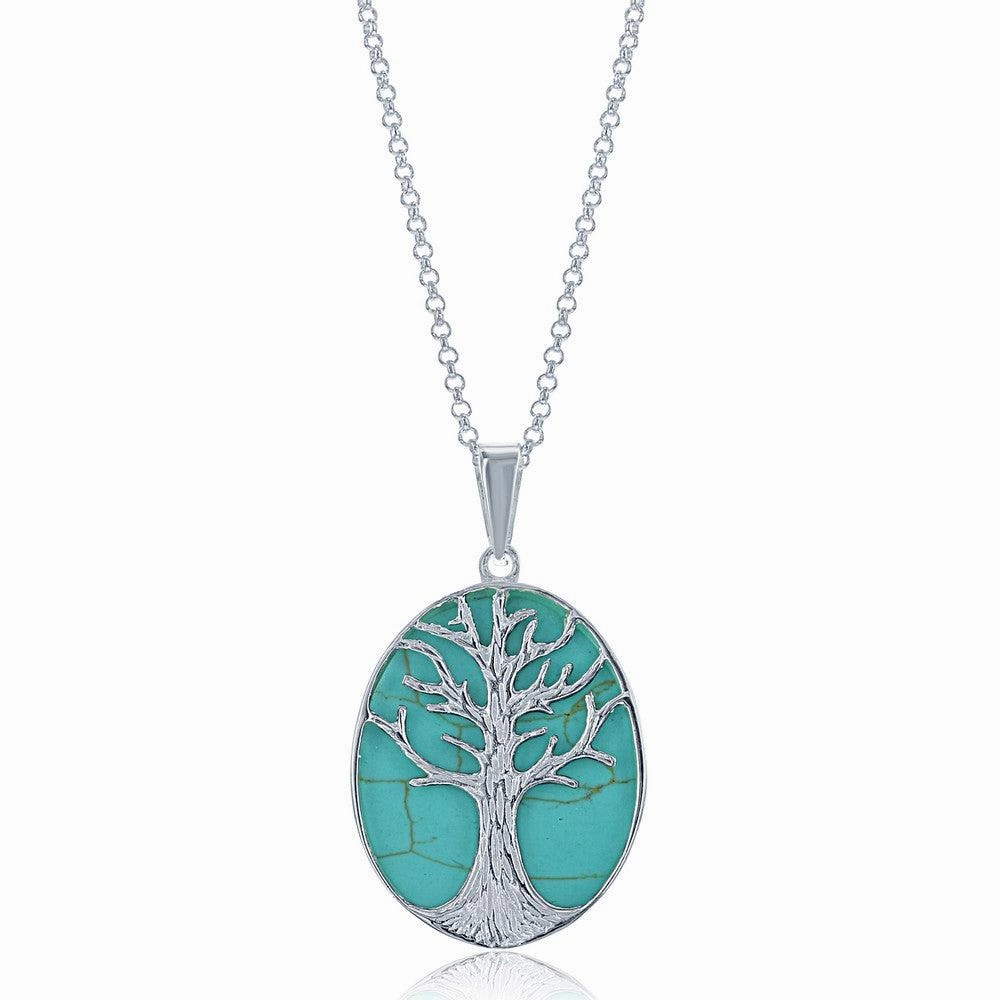 Sterling Silver Green Turquoise Tree Pendant Chain