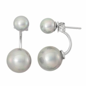 Sterling Silver Grey Pearl Ear Cuff Stud Earrings