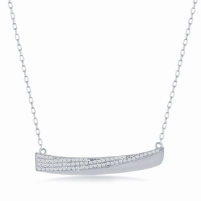 Sterling Silver Half Cubic Zirconia Bar Necklace
