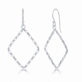 Sterling Silver Hammered Diamond-Shaped Earrings