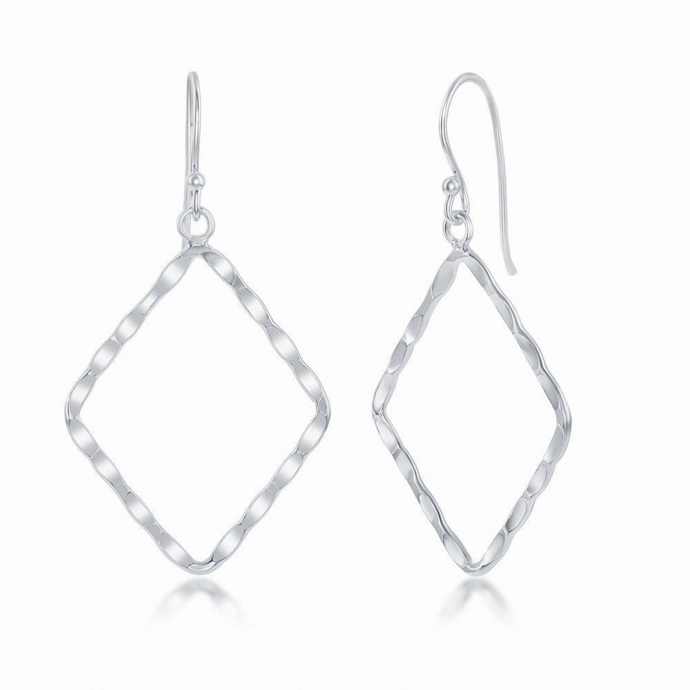 Sterling Silver Hammered Diamond-Shaped Earrings