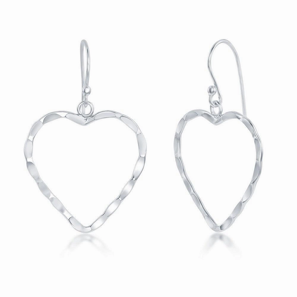 Sterling Silver Hammered Heart Earrings