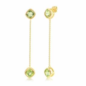 Sterling Silver Hanging Chain Peridot Earrings